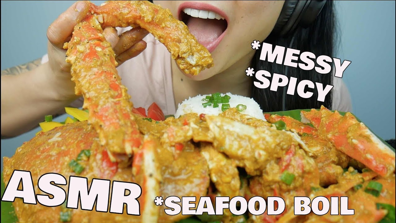 Asmr Messy Spicy Seafood Boil King Crab Crab Eating Sounds Sas Asmr