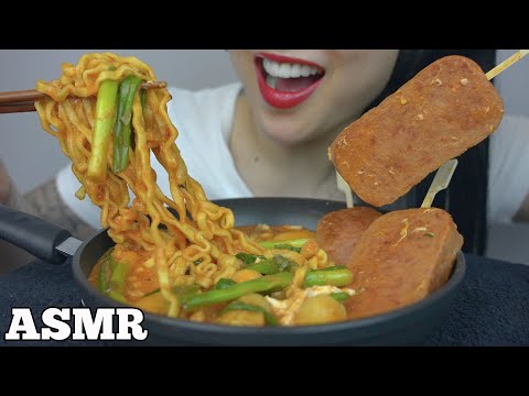 Cheesy Spicy Noodles With Sausage And Kimchi Asmr Eating Sounds No