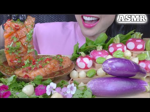 ANOTHER FULLY LOADED SPICY SALMON SASHIMI FRESH VEGGIE ASMR EATING