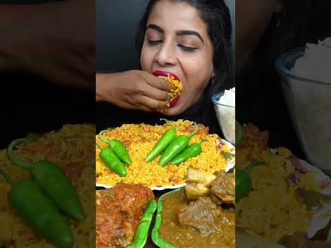 Asmr Eating Spicy Mutton Curry Chicken Curry Fried Rice Leg Piece Egg