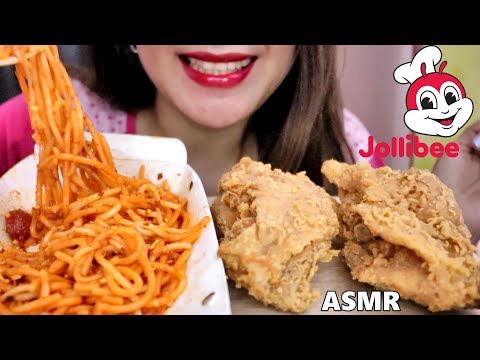 ASMR Jollibee Chicken Joy Filipino Spaghetti Eating Sounds Mukbang