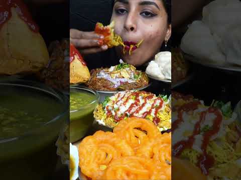 Eating Spicy Malai Chaap Roll Fried Tandoori Chicken Momos Dahi Puri