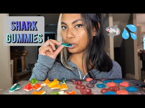 ASMR Eating Shark Gummies And Jolly Rancher Gummies , Looped Video , Chewing Eating Sounds