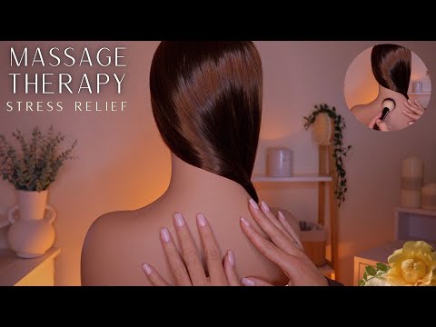 ASMR Stress Relieving Back Massage, Back Tracing And Back Brushing With Soothing Rain Sounds