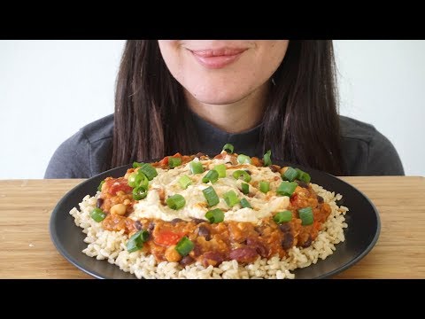 ASMR Eating Sounds: Red Lentil & Three-Bean Chili (No Talking)