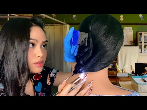 ASMR School Nurse Lice Scalp Check, Scratching, + Back Exam / Tracing | Hair Plucking | Light gum RP