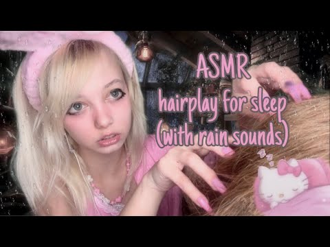 ASMR relaxing hair play and rain sounds for sleep! 🌧️💆🏼‍♀️