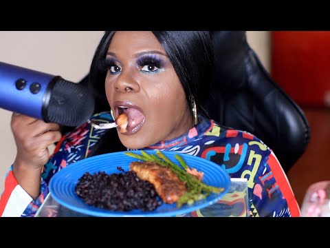 Wild Caught Salmon Black Rice ASMR Eating Sounds