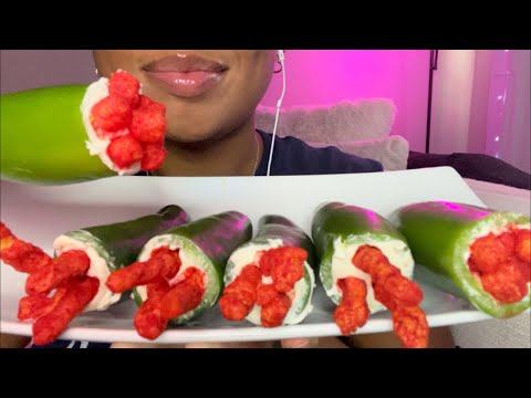 ASMR | Eating Jalapeños Stuffed W/ Cream Cheese & Hot Cheetos 🥵 🌶