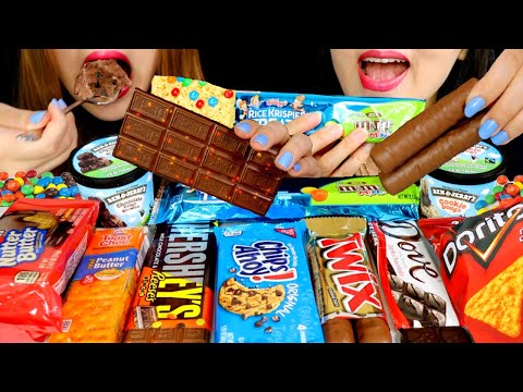 ASMR MOST POPULAR AMERICAN SNACKS (TWIX, M&M'S Rice Krispies, ICE CREAM, HERSHEY'S CHOCOLATE 먹방