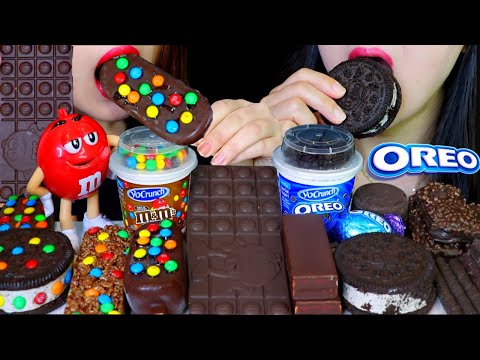 ASMR M&M'S MAGNUM ICE CREAM, OREO ICE CREAM, CHOCOLATE CAKE, M&MS DARK CHOCOLATE BAR, CADBURY EGG 먹방