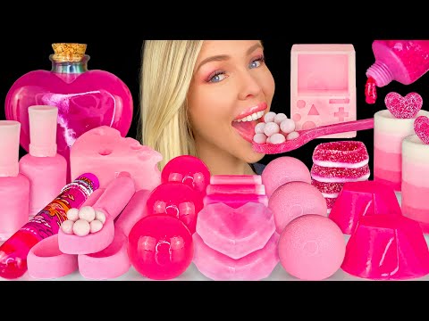 ASMR MUKBANG, Pink Dessert, Edible Nail Polish, GameBoy, Heart Drink, Raspberry Jelly, Sour Candy 먹방