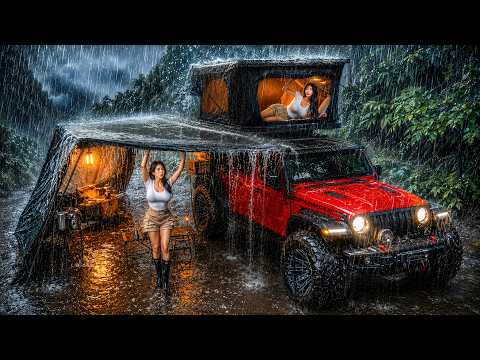 ☔️HEAVY RAIN CAMPING IN A ROOFTOP TRUCK CAMPER