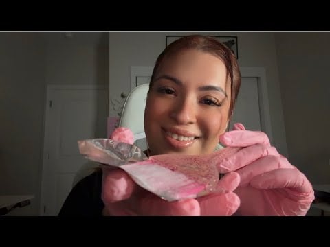 ASMR| Hair dye with foils- gloves, hair parting & brushing sounds 🤎 personal attention 