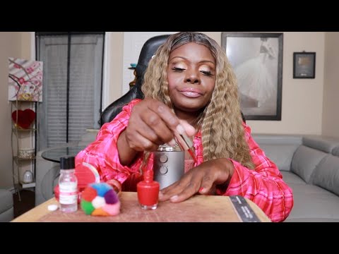 Red Nail Polish ASMR Gum Chewing