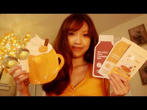 🍁 Fall ASMR | A Pumpkin Spice Pamper for Sleep (sheet masks, skincare, bodycare, cookies)