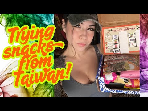 ASMR international (Taiwan) snack box taste test! Soft spoken, crinkling, tapping, chewing, eating