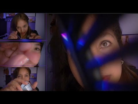 ASMR Limpeza de pele, fazendo tranças no cabelo e massagem nos pés👣🌿🧴 (com batidinhas na tela)
