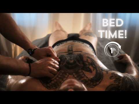 No Talking ASMR Massage on Hairy Tattooed Chest with Stomach Sounds for Sleep Relaxation