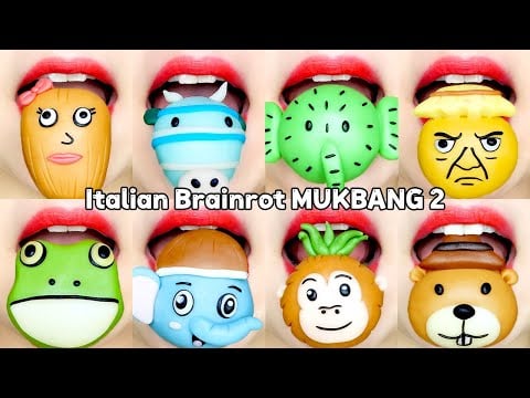 Italian Brainrot emoji food (bean cake, mochi) 브레인롯 이모지 입술 먹방 eating sounds [ASMR MUKBANG]