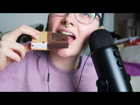ASMR Neapolitan Ice Cream Wafer Sandwiches | EATING SOUNDS & CRUNCHY CHOCOLATE 🍫