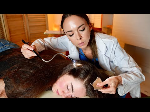 ASMR Scalp Exam |  Lice Comb, Hair Parting & Pulling, Skin Check ,Medical Sensory Tests