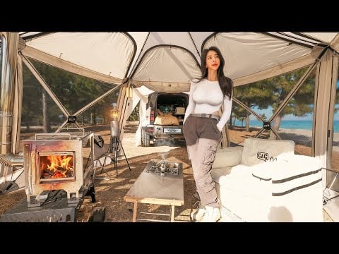 🌊CAMPING ON THE BEACH IN A LUXURY CAR TENTㅣOCEAN ASMR