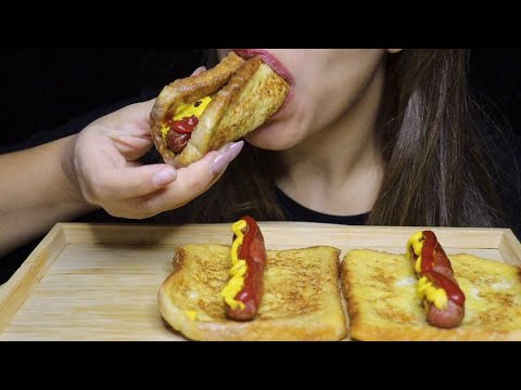 ASMR FRENCH TOAST HOTDOGS SAUSAGE EGG SANDWICH SOFT EATING MUKBANG #asmr #mukbang #hotdog #toast