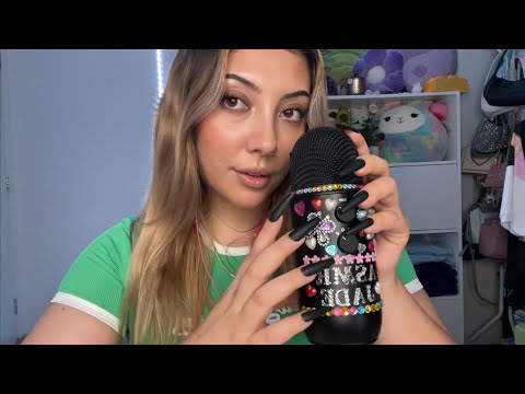 ASMR mic triggers & ramble! 🖤 ~rhinestone tapping on the mic & mic brushing~ | Whispered