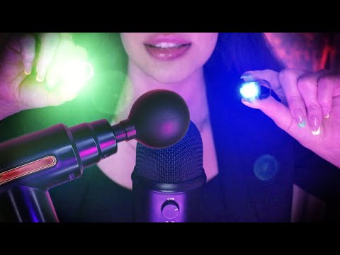 asmr brain massage with vibration gun to deep hypnotize+(light trigger and whispering)