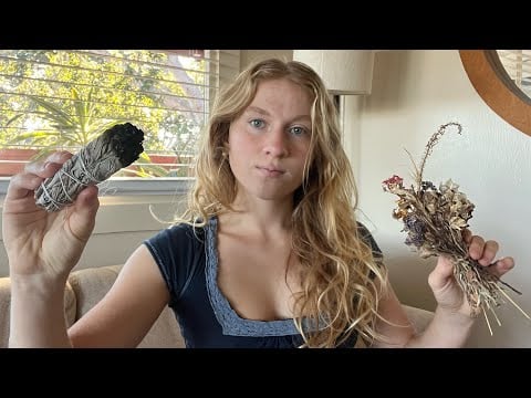 ASMR Cord Cutting, Plucking, Dried Flowers, Smoke Cleansing, Mortar & Pestle