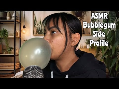 ASMR Chewing Bubblegum, Side Profile , Blowing Bubbles Till They Pop