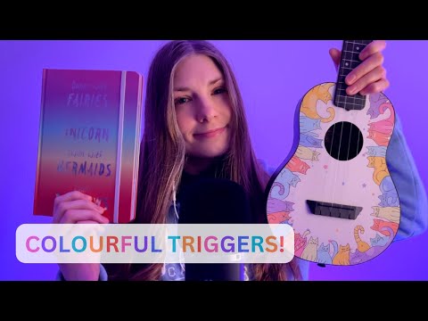 ASMR Colourful Triggers (Whispering, Tapping, Mic Brushing + Scratching)