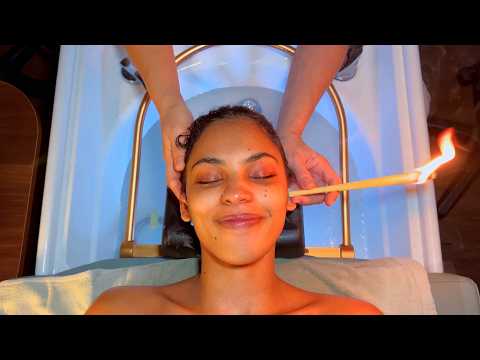 ASMR: Thai Head Spa Water Massage with Face Mask and Ear Candling for Relaxation