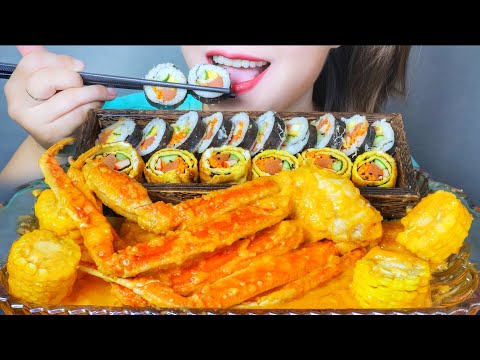 ASMR EATING KIMPAP X SNOW CRAB WITH SALT EGGS SAUCE , EATING SOUNDS | LINH-ASMR