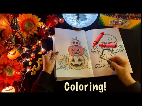 Coloring halloween!🎃 Whispered w/gum chewing~Crackling fire🔥ASMR