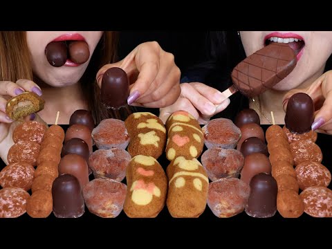 ASMR SMORES CHOCOLATE MOCHI ICE CREAM, MINI MILK & DARK CHOCOLATE MARSHMALLOW, TOKYO DISNEY CAKES 먹방