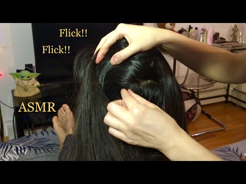 ASMR Scalp Check! Removing Dandruff Specks FLICKING THEM, HEAD BOPS, FINGER FLUTTERS + HAIR SHAKING!