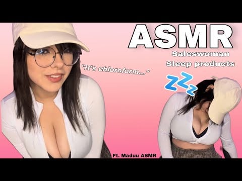 ASMR Beautiful Saleswoman Demonstrates Products For Sleep On Herself