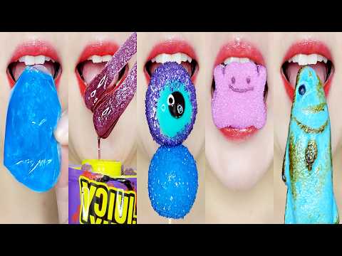 ASMR 💙Blue & Purple💜 Sweets Mukbang (Jelly, Candy, Water) 파란색 & 보라색 이모지 먹방 Eating Sounds