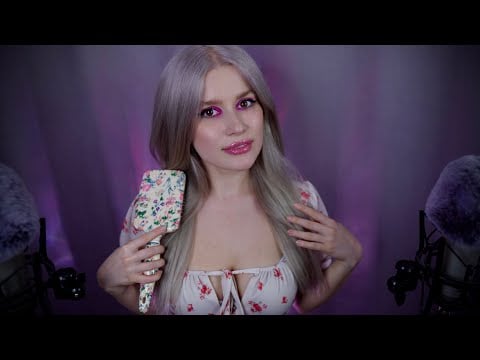 ASMR Relaxing Hair Brushing & Hair Play for Anxiety Relief 🤍 Whispering, breathing, mouth sounds