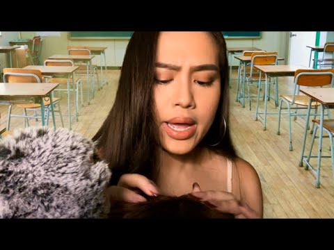 ASMR: Sassy Girl In The Back of Class Plays In Your Hair | Hair Brushing | Hair Play | Gum Chewing