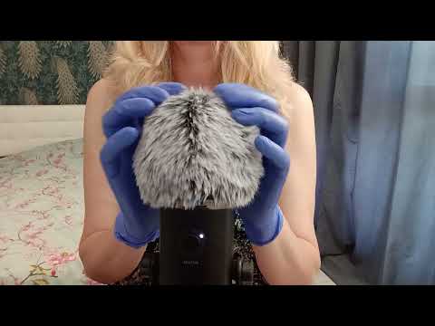 ASMR Pure Tingles:  Blue Gloves &  Fluffy Mic (No Talking)