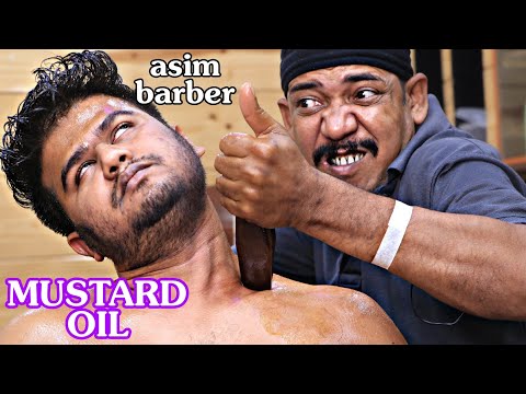 Mustard oil head shoulder massage with hair crack and spine crack body crack by asim barber | ASMR