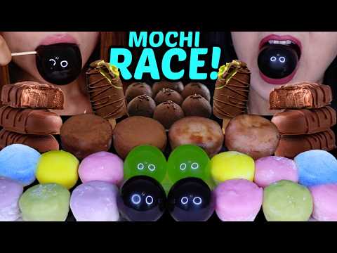 ASMR BIG FRESH CREAM MOCHI RACE! BIG BOBA JELLY BALLS & RAINBOW MOCHI ICE CREAM 먹방