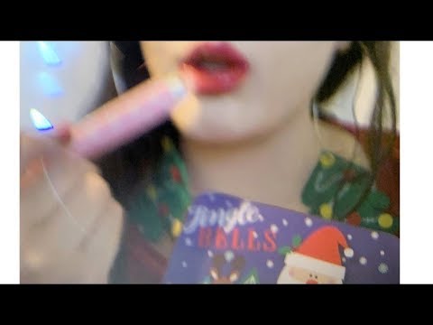 ASMR Christmas Lip Gloss Application, Gum Chewing, Whispering, and Mouth Sounds!