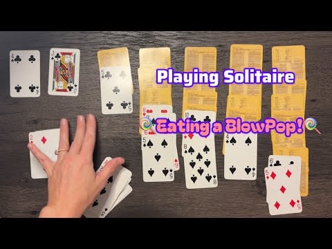 🍭 ASMR Solitaire + Blow Pop Gum 🍭 Soft Speaking, Chewing & Card Sounds