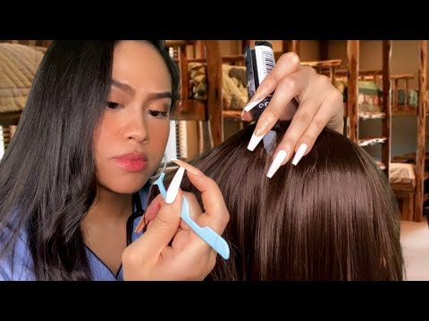 ASMR Camp Nurse Scalp Check , Treatment + Haircut (Plucking, Scalp Scratching) soft gum chewing rp