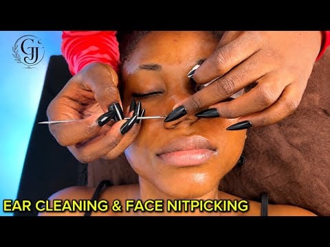 ASMR PIMPLE NITPICKING AND DEEP EAR LOBE CLEANING. GIVING GRACE AN EAR MASSAGE 