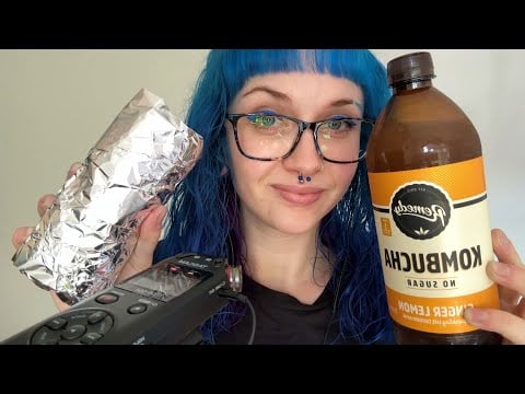 ASMR Eating Chicken Tikka Salad Wrap & Trying Kombucha For The First Time (Ginger Lemon) 🍋